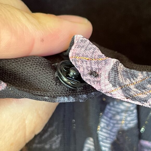 Blue Rain Womens Wrap Style Top Sz L Black Floral Sheer Poet Sleeve Dark Romance - Picture 10 of 11